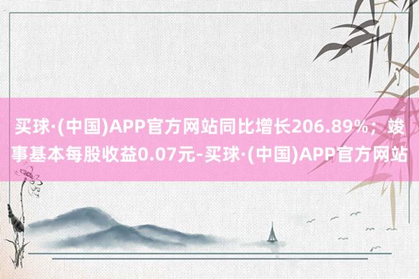 买球·(中国)APP官方网站同比增长206.89%；竣事基本每股收益0.07元-买球·(中国)APP官方网站